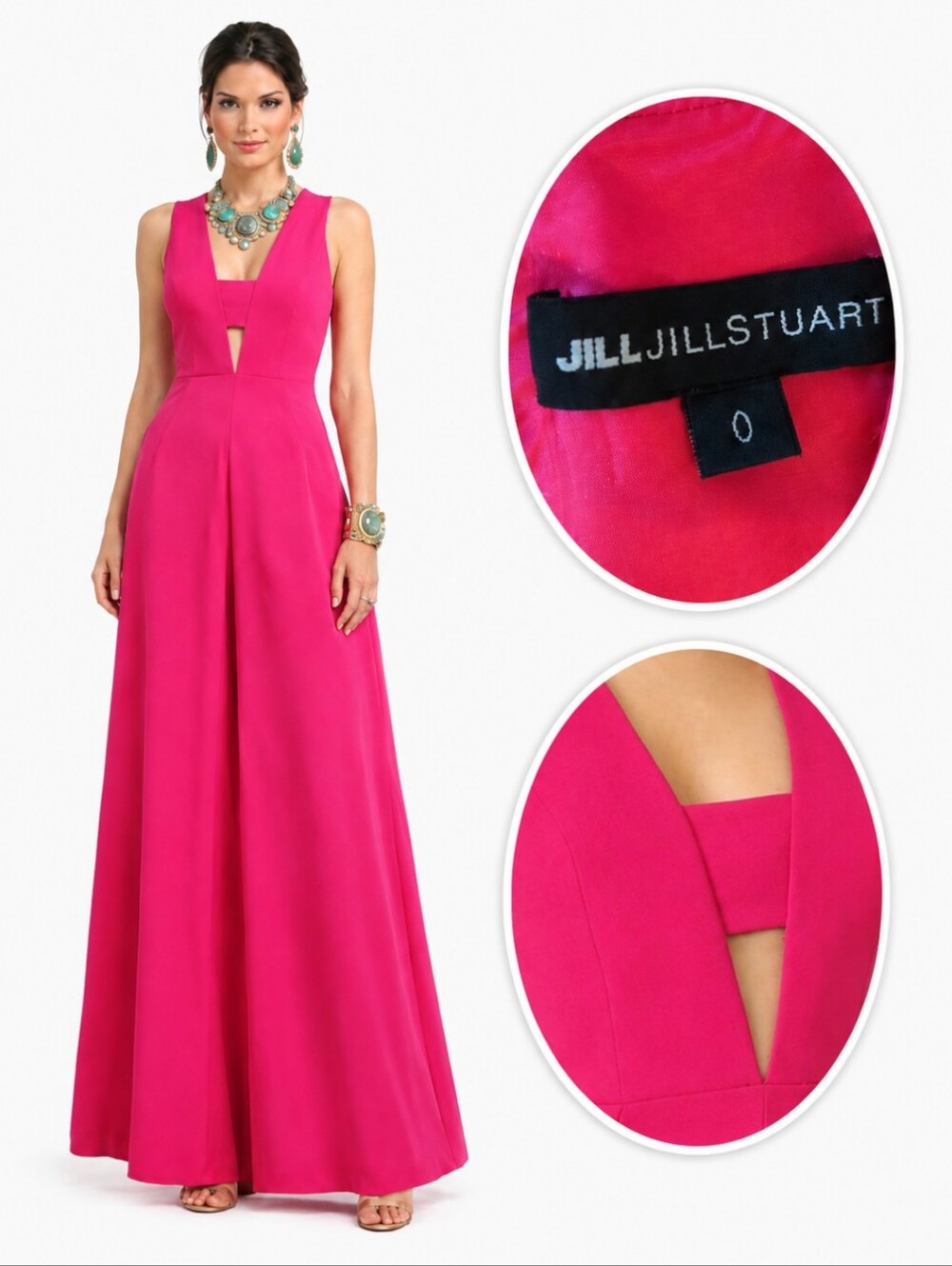 Jill Stuart Vibrant Hot Pink Glam Modern Sleeveless Cut Out Maxi Dress Sz 0
